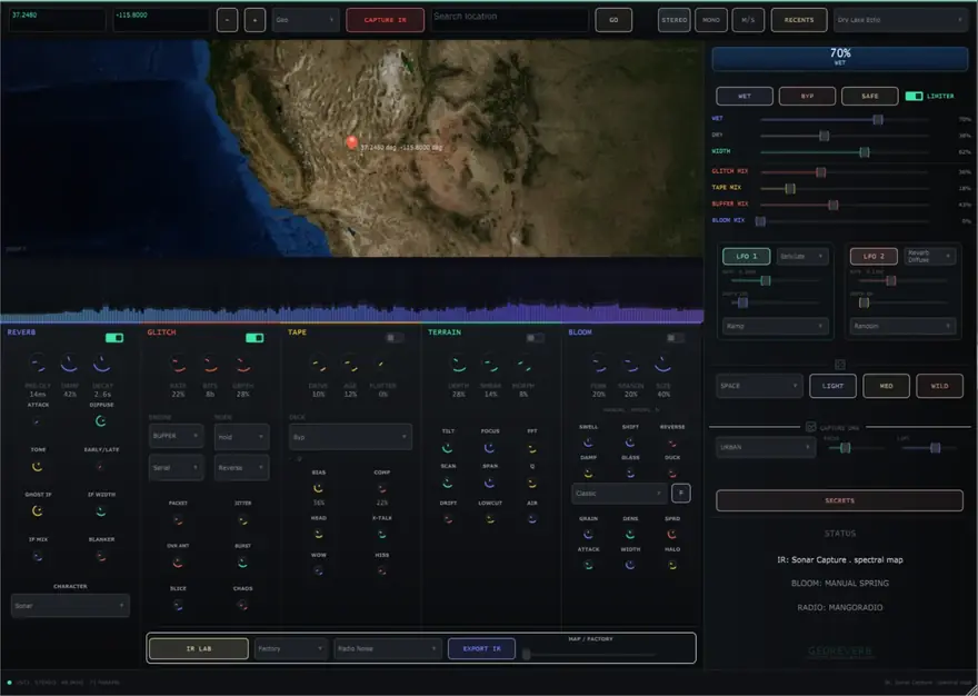 GeoReverb — Capture — map, station and IR staging