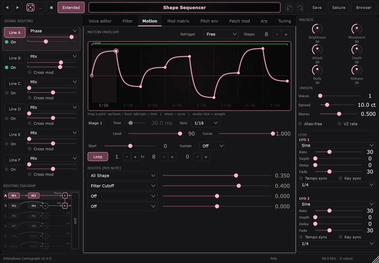 Interphase Cartograph &mdash; Motion &mdash; an eight-stage envelope moving shape and filter