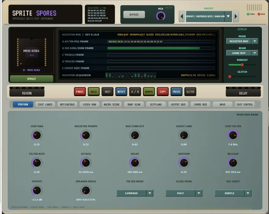 Sprite Spores — Register Bus — five lane frames and the live register image