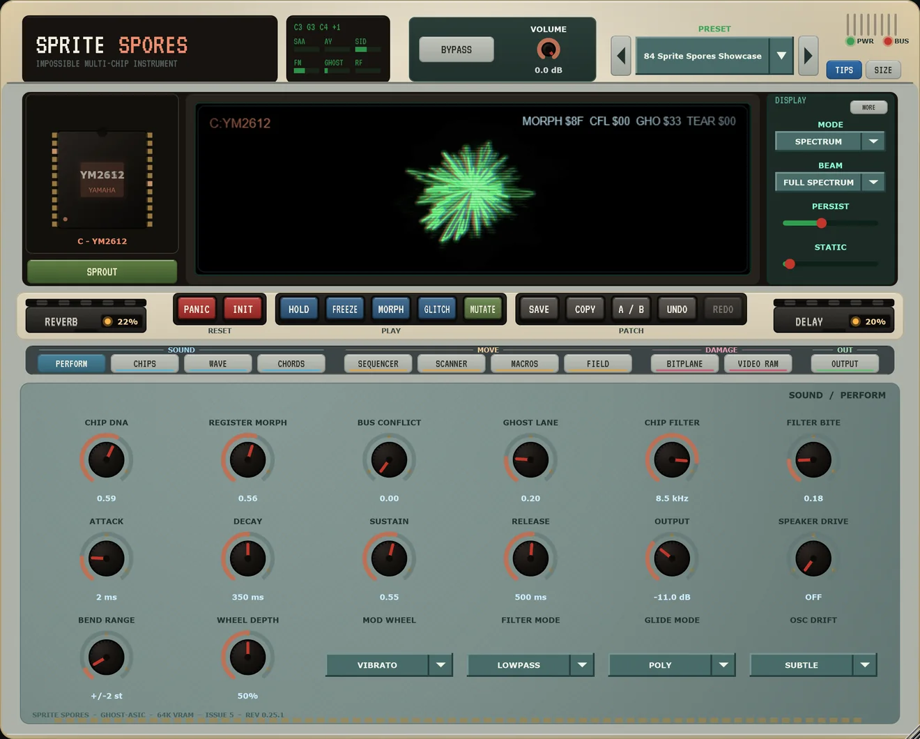 Sprite Spores &mdash; Perform &mdash; the Showcase preset